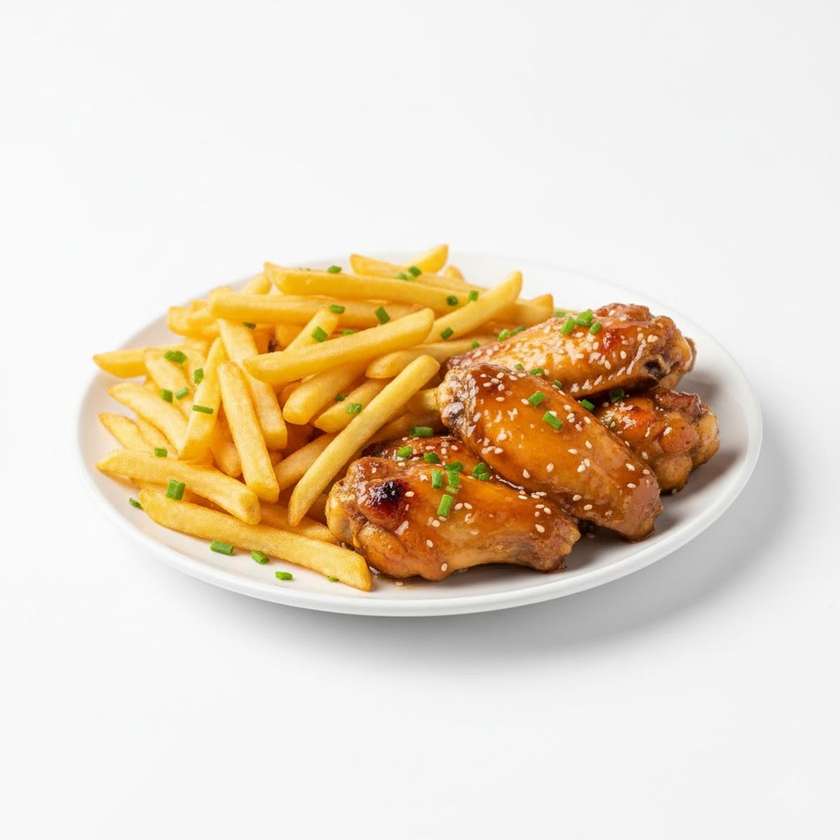 Chicken wings and fries