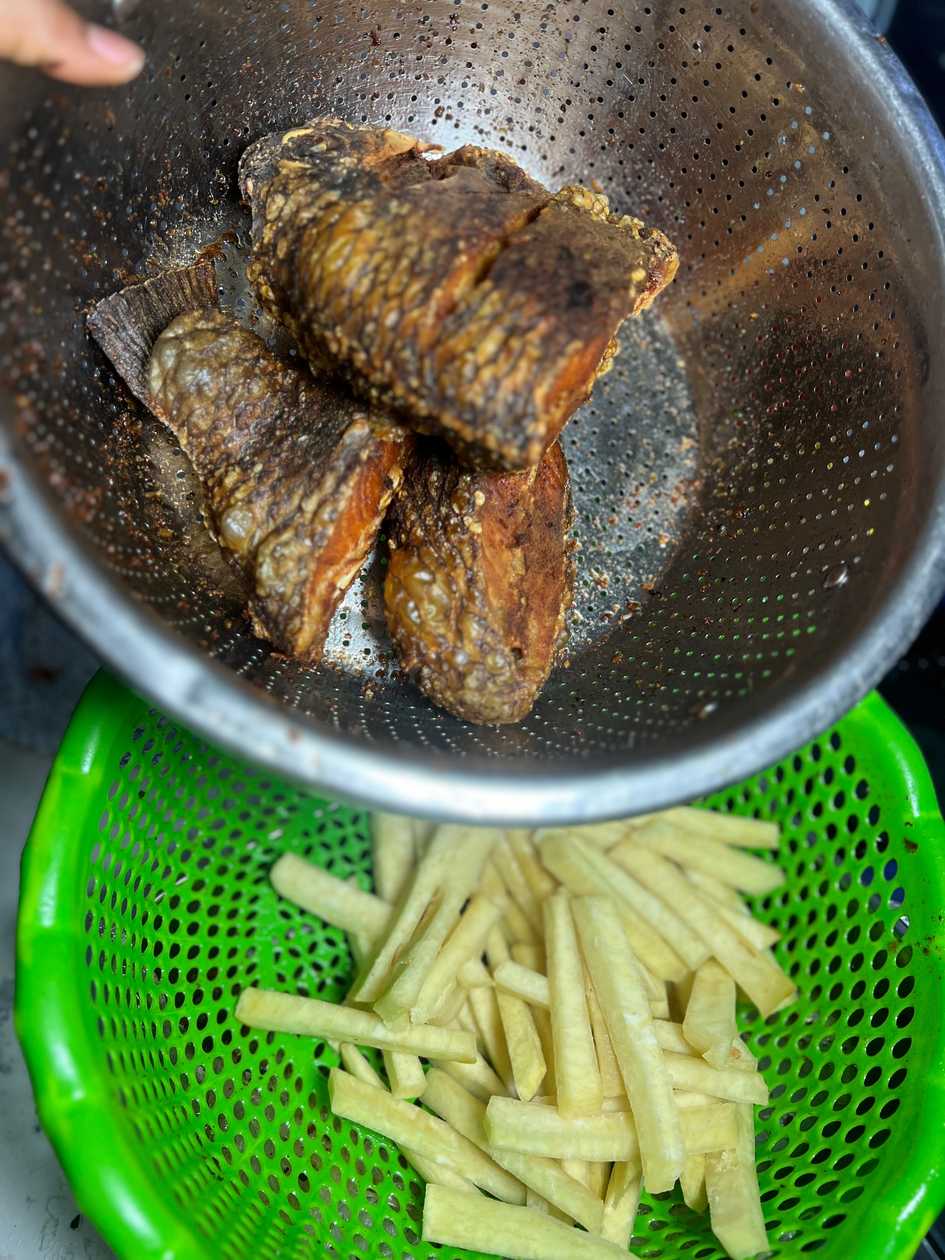 Yam fries or Plantain fries with Tilapia
