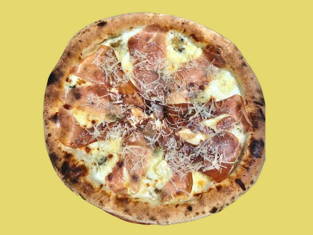 Quattro Formaggi and Prosciutto Pizza