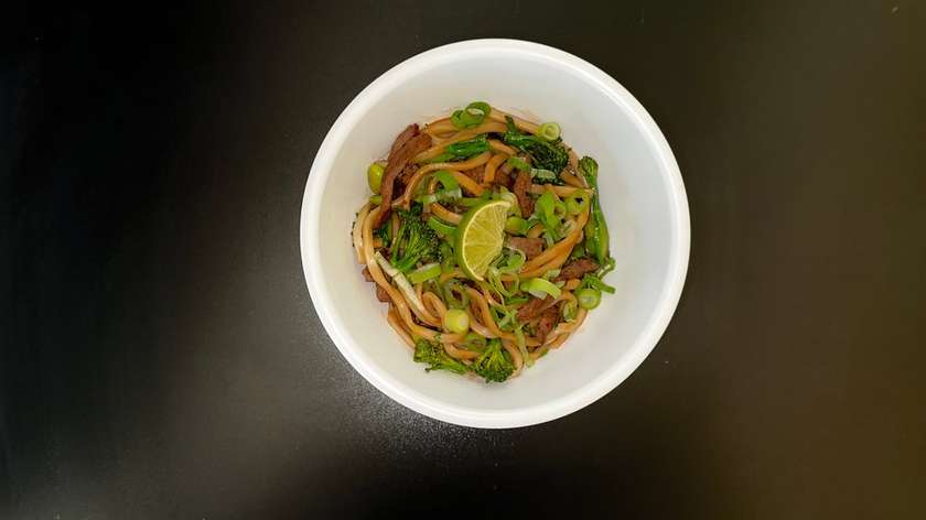 Udon Noodles with Beef and Soy-Orange Sauce