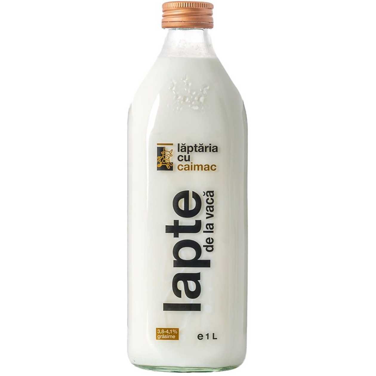 Lapte de vaca integral Laptaria cu caimac, 3.8 - 4.1% grasime, 1 l