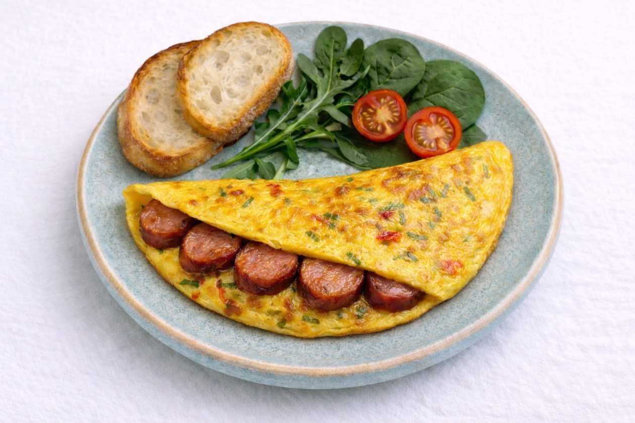 Омлет з мисливськими ковбасками