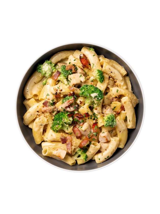 Penne with chicken and broccoli in cheese sauce