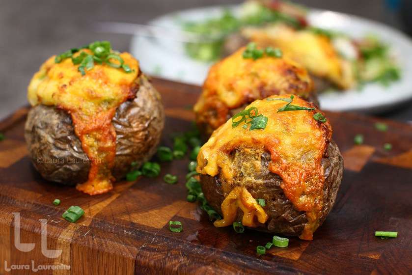 Stuffed and Gratinated Baked Potatoes with Mozzarella