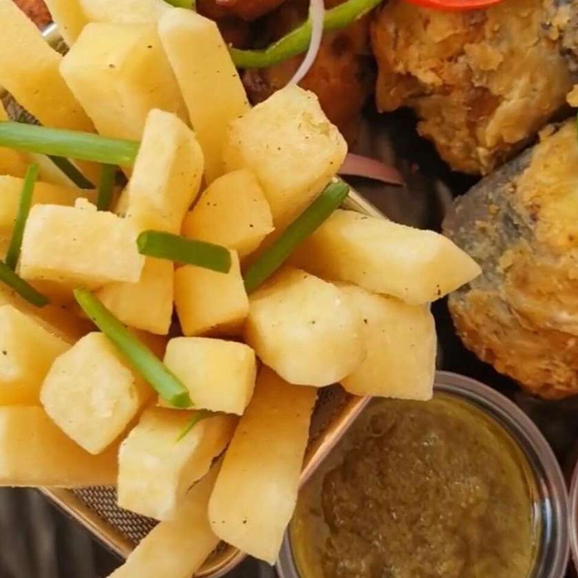 6 pieces of chicken nuggets and yam fries