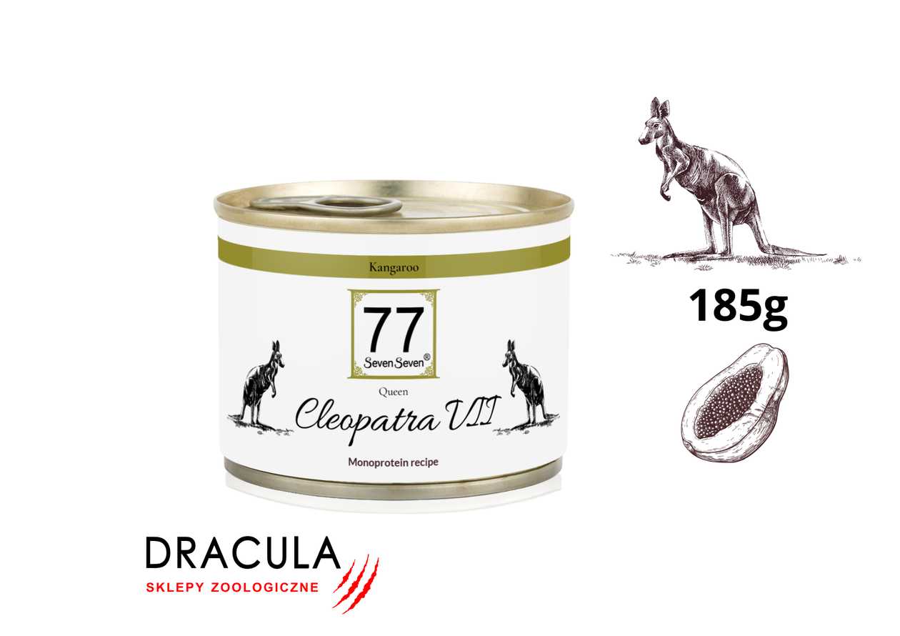 NEW 77 Petfood Cleopatra kangaroo with papaya, 185g can