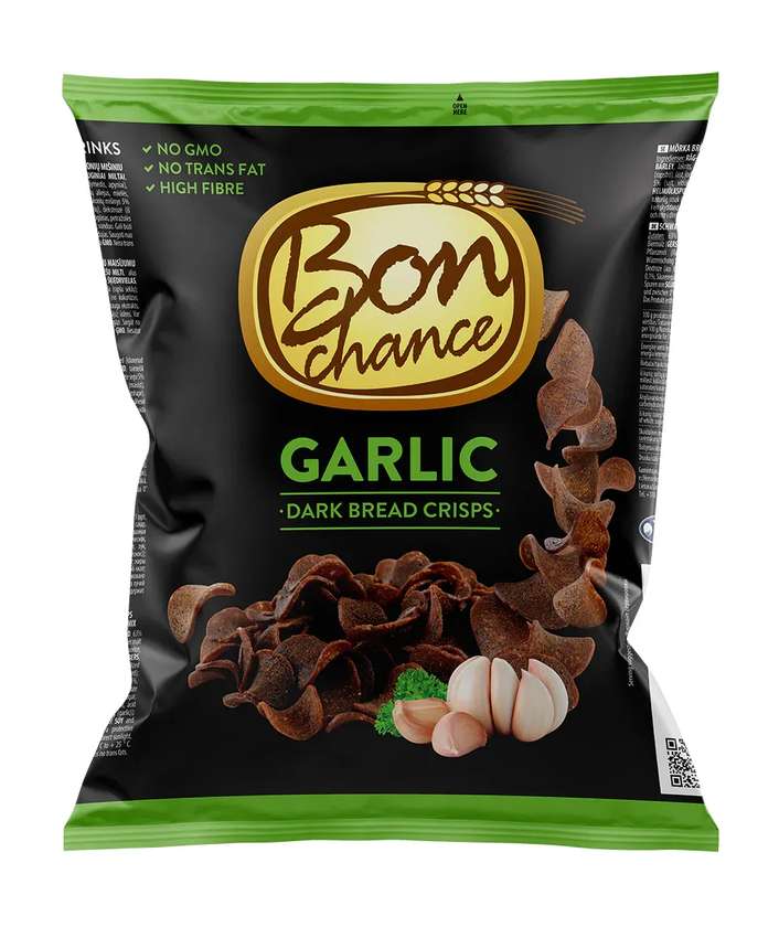 BON CHANCE juodos duonos traškučiai su česnaku, 120g