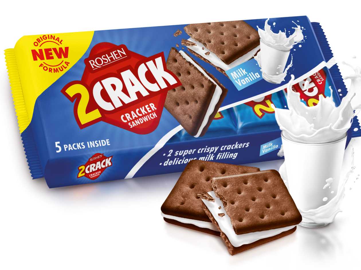 Sausainiai "2 CRACK" su pieniniu vaniliniu įdaru 190g