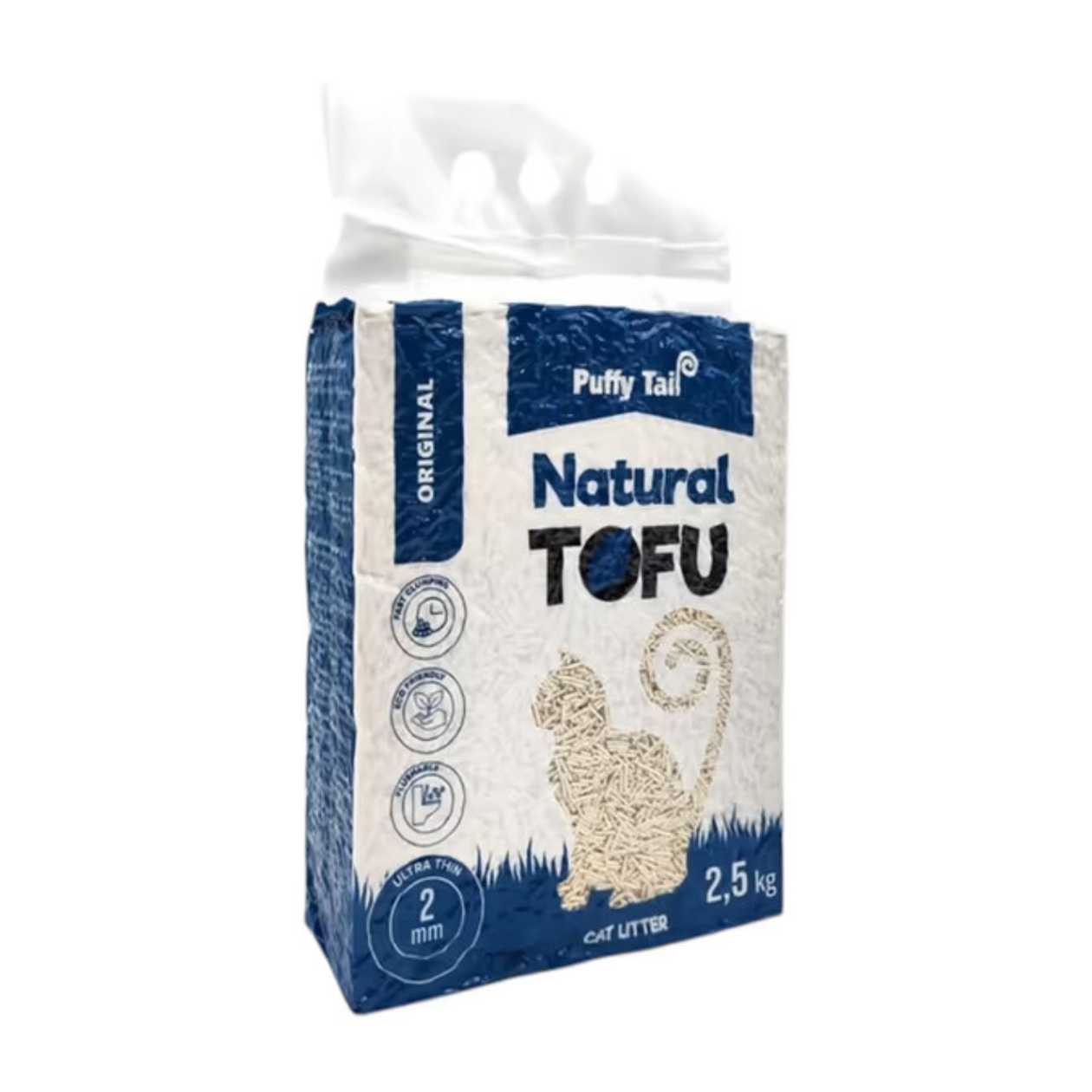 Tofu Litter PUFFY TAIL ORIGINAL (2mm Pellets), 2.5kg