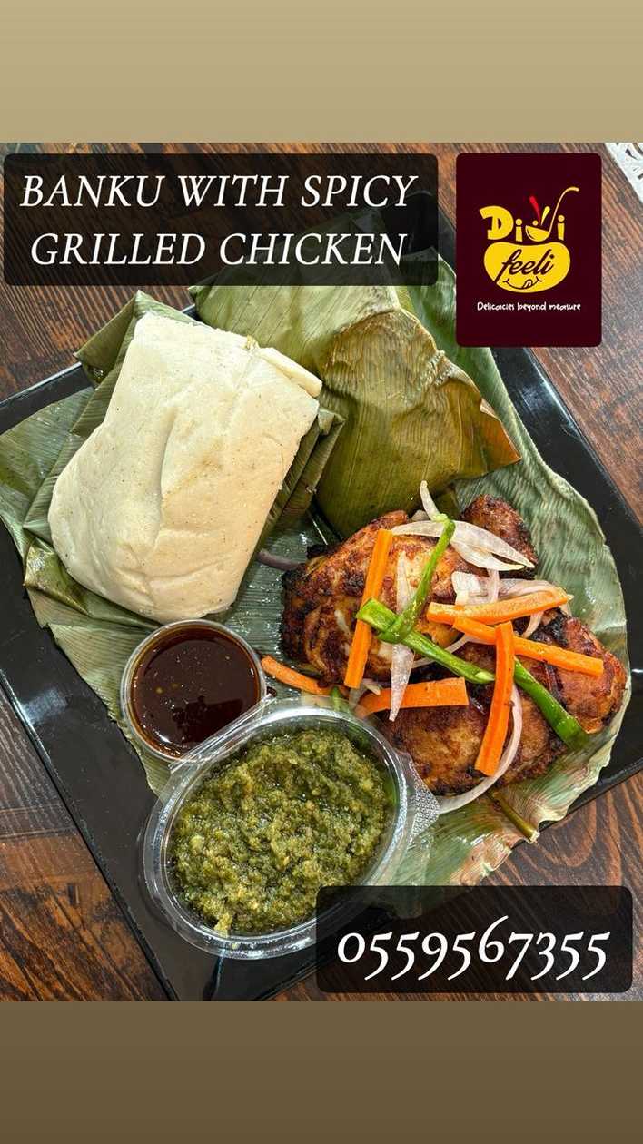 Banku with spicy grilled chicken