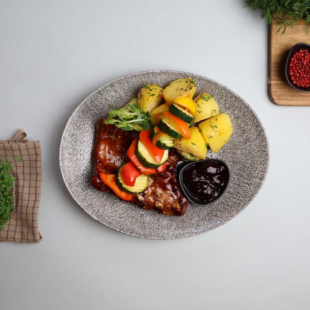 BBQ pork ribs with BBQ sauce