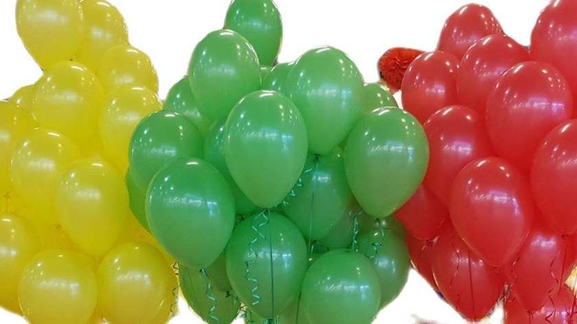 Yellow, Green, and Red Helium Balloon Bouquet