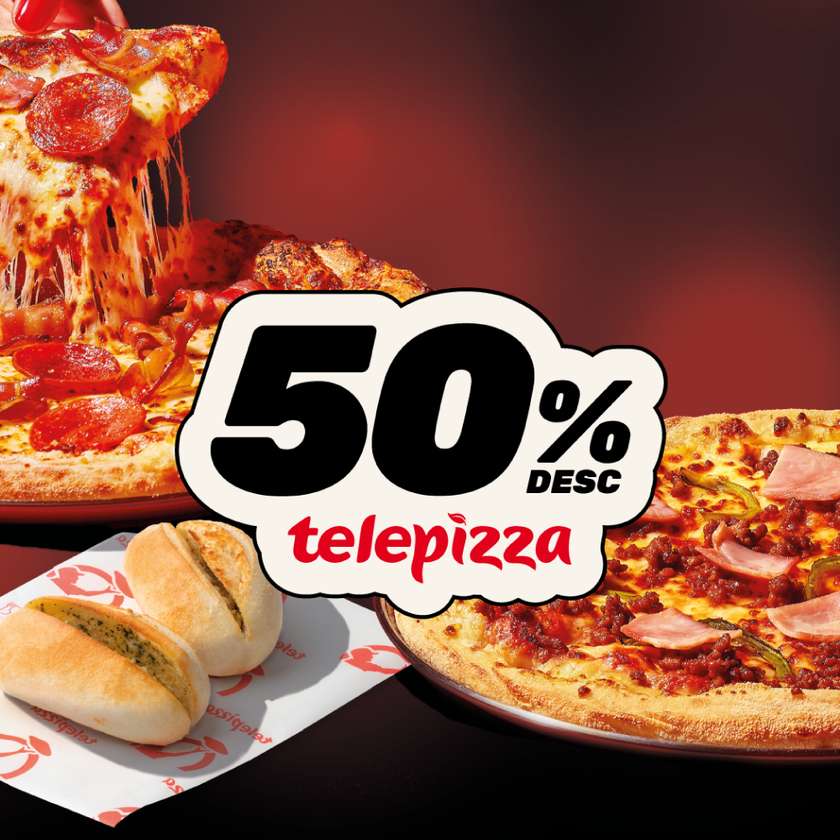 50% Desconto Pizza Média  + 2 pães de alho