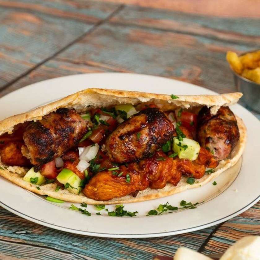 Pork & Chicken Souvlaki In Cypriot Pita