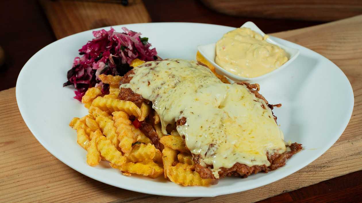 Chicken chop with cheese and side dish