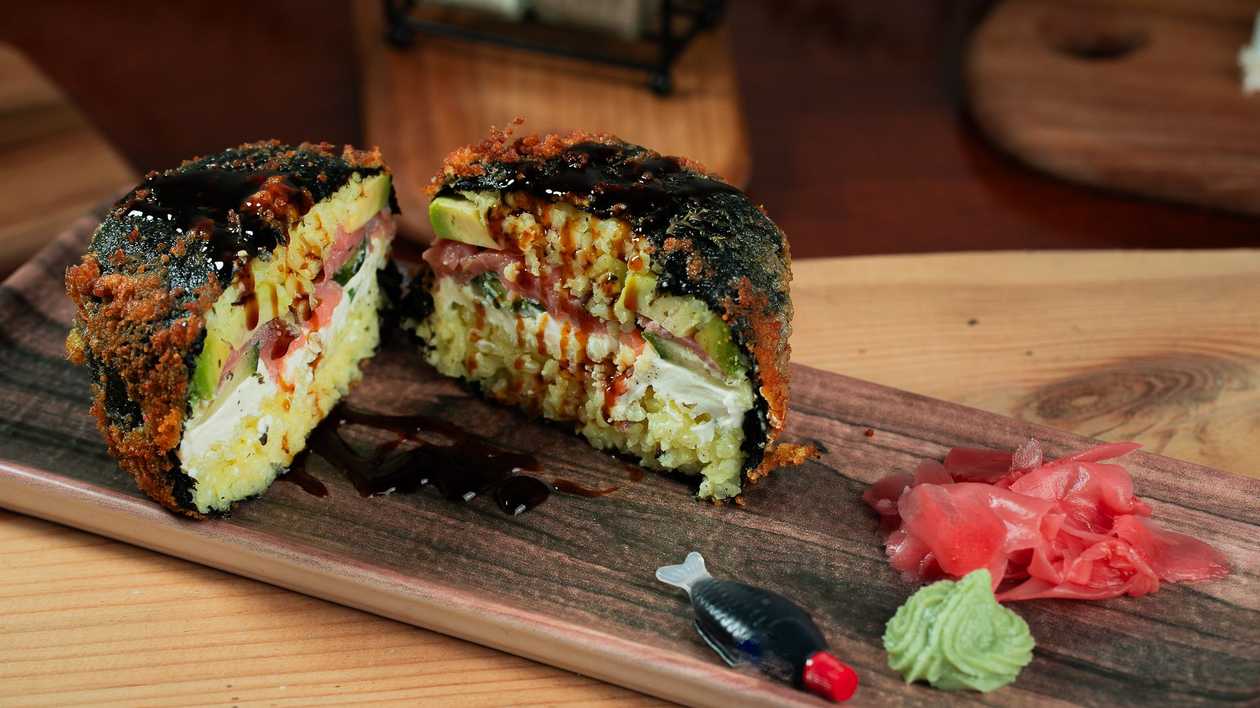 Sushi burger with salmon