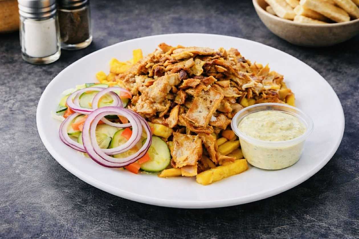 Kebabas lėkštėje didelis