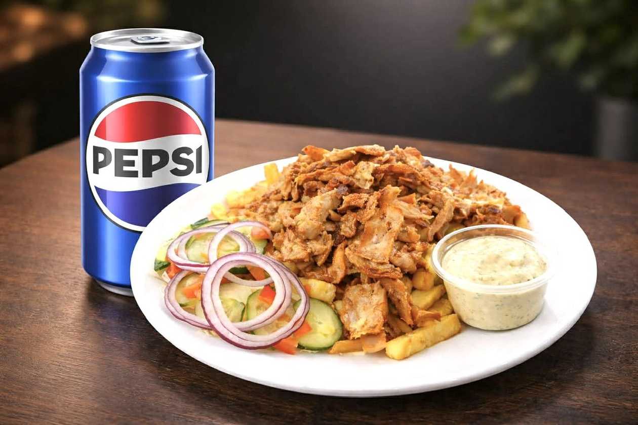 Kebabas lėkštėje didelis + gėrimas 0,33 l