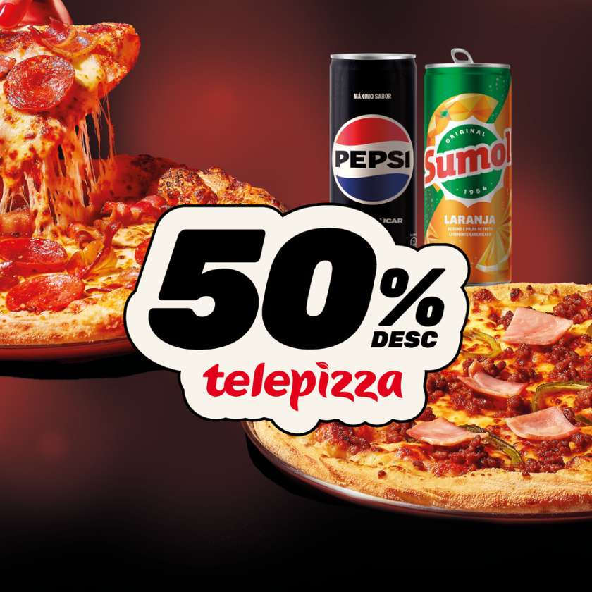 50% 2 Pizza Médias  + 2 Bebidas