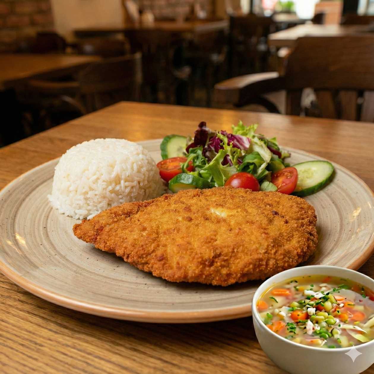 menu 5 Kuraci rezen s ryzou + Polievka podla dennej ponuky