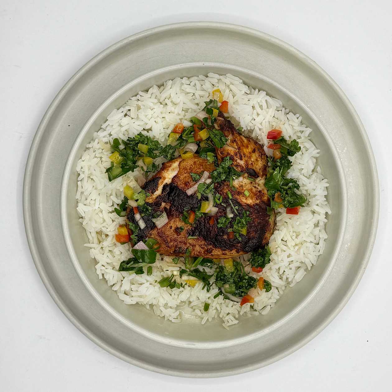 Fit Menu: Grilled chicken supreme, jasmine rice, chimichurri, salad