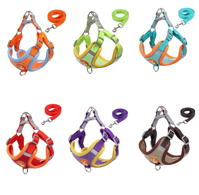 Adjustable Reflective Harness + Leash Set L 8-12kg - Assorted Colors