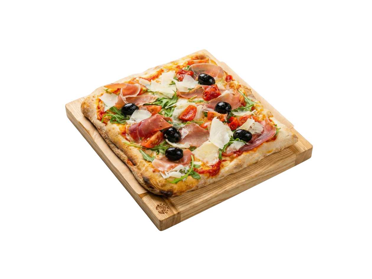 With cured ham and hard cheese (25 cm)