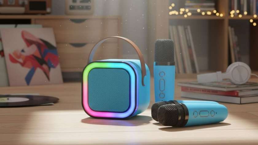 Illuminated Karaoke Mini Speaker and Microphone Set Single Microphone (Blue)