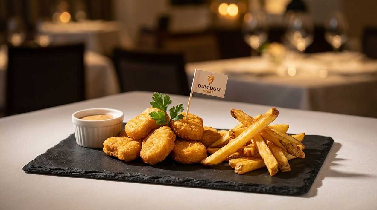 Nuggets pui cu cartofi prăjiți și sos