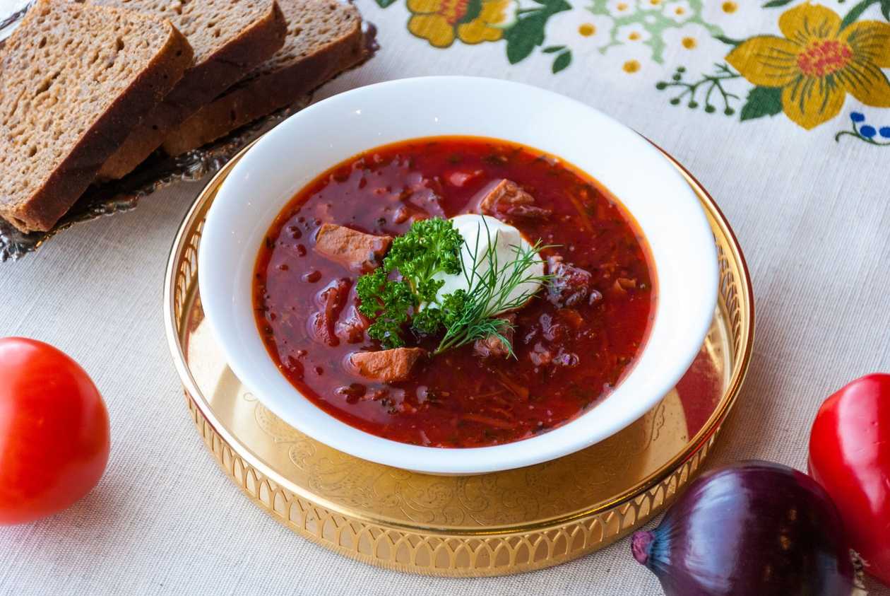 Homemade Borscht with Sour Cream
