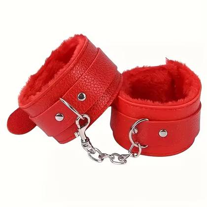 Leather Plush Handcuffs Red