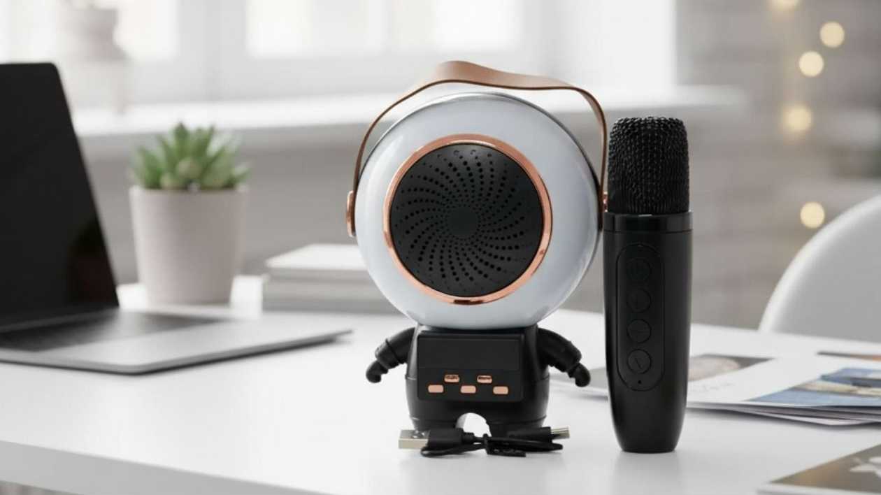 Illuminated Karaoke Mini Speaker and Microphone Set of 2 (Black and White)