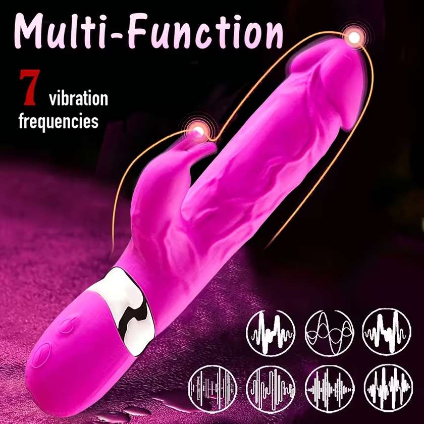 Rabbit Dildo G Spot Vibrator Rechargeable 7 Modes Pink MJ018