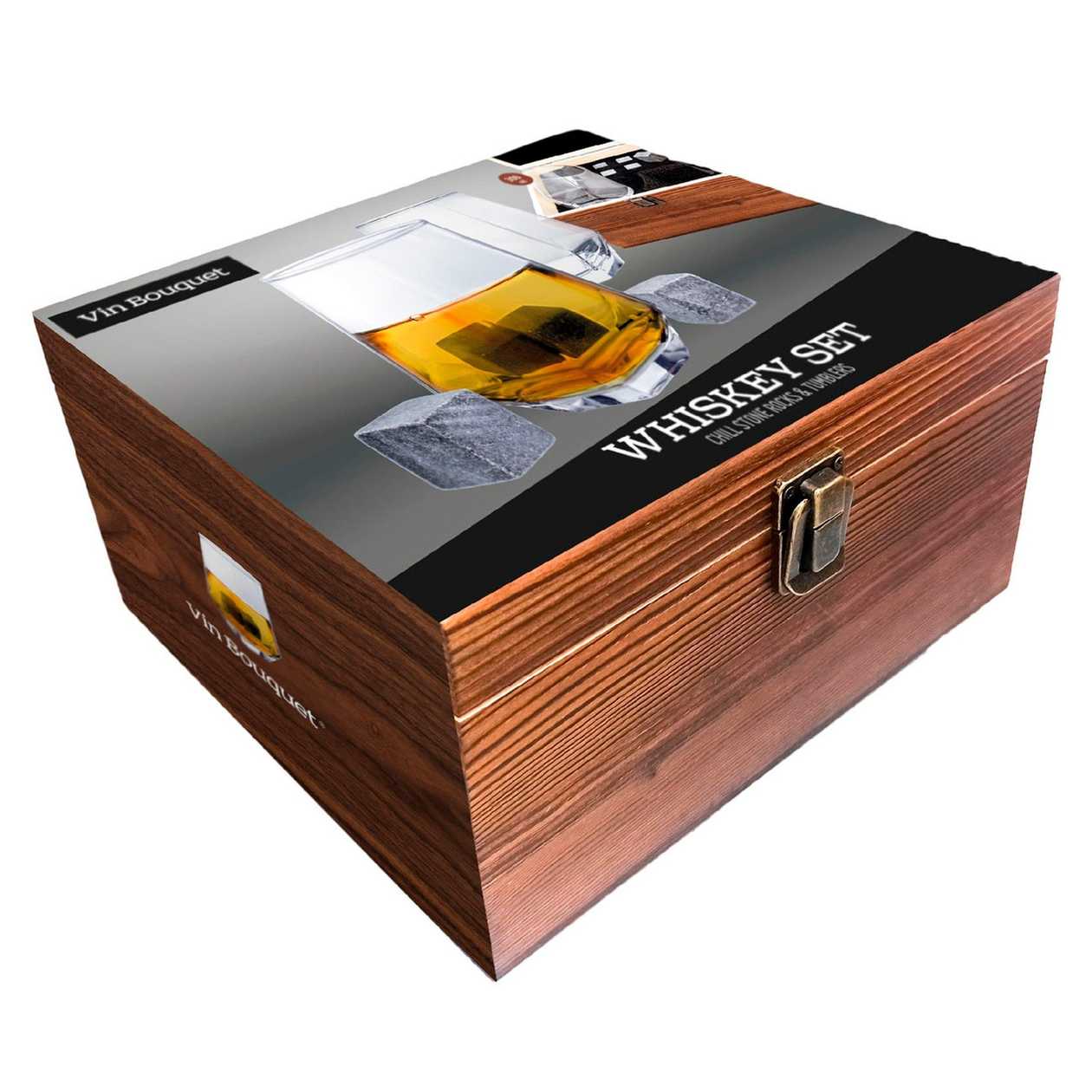 Conjunto de Whisky em caixa de Madeira