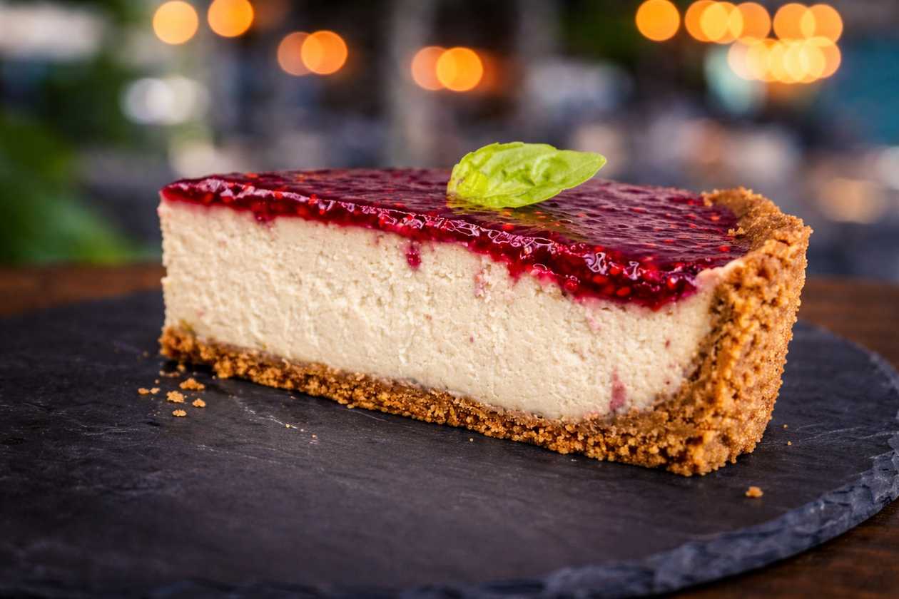 Cheesecake with Pistachio Cream and Raspberry