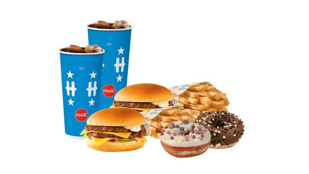 2x Double cheeseburger large meal + Donut