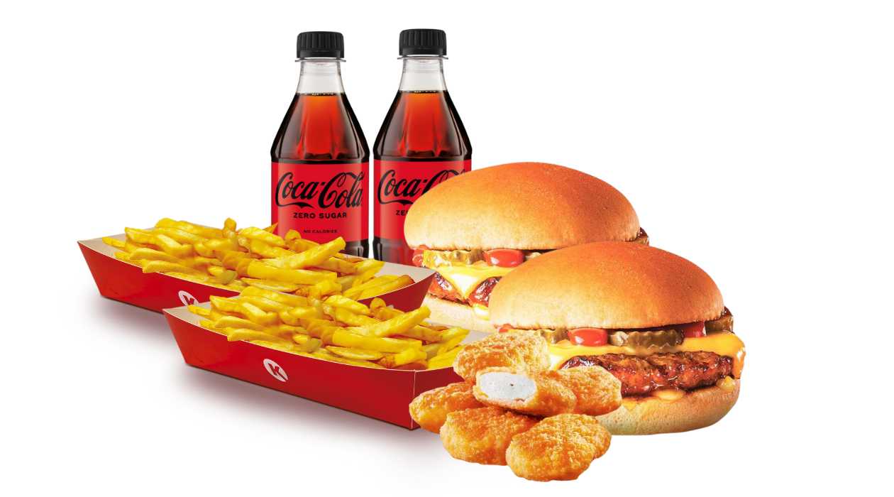 Double Cheeseburger Combo (2 Cheeseburgers + 2 Drinks + 2 Fries + 6 Chicken Nuggets)