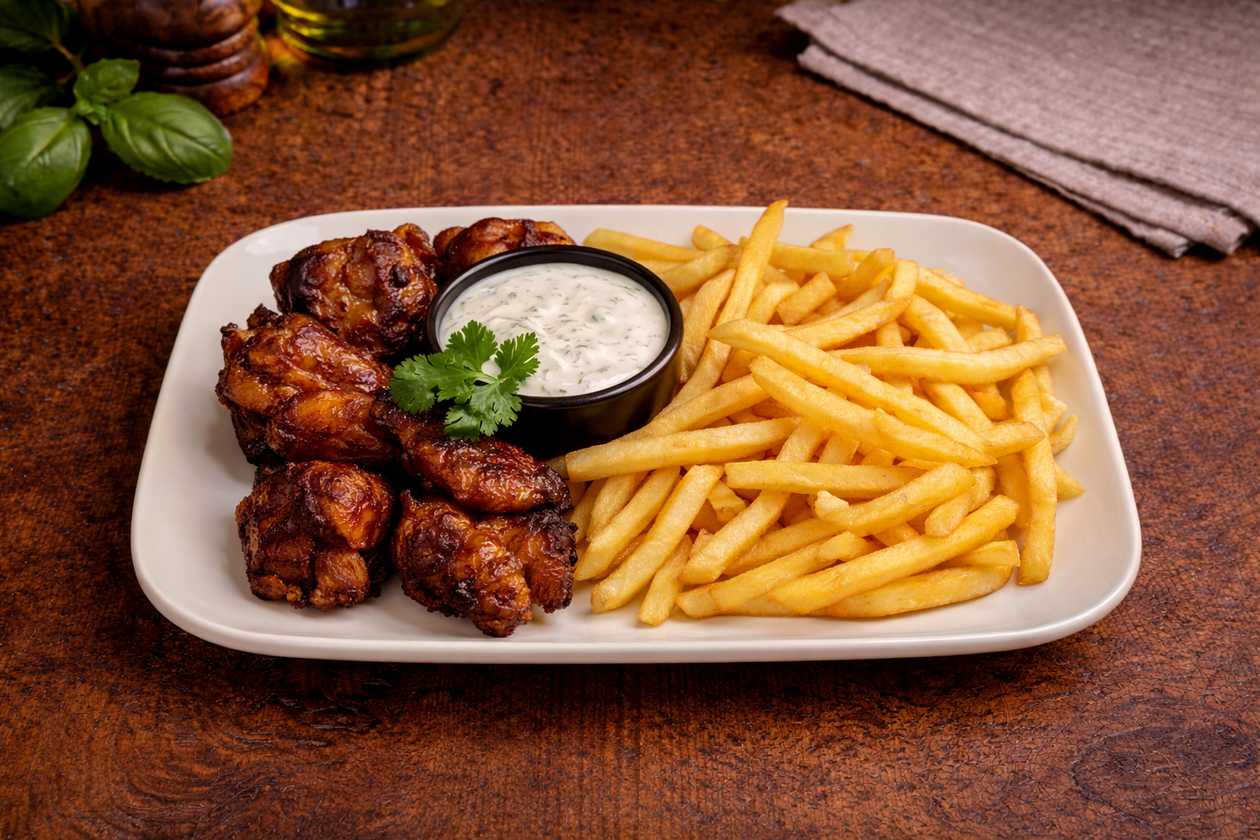 Vištų sparneliai (6vnt.) +bulvytes