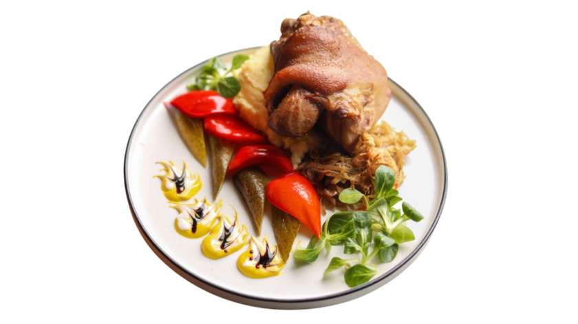 Golonka (luzowana) z puree chrzanowym i kapustą kiszoną zasmażoną