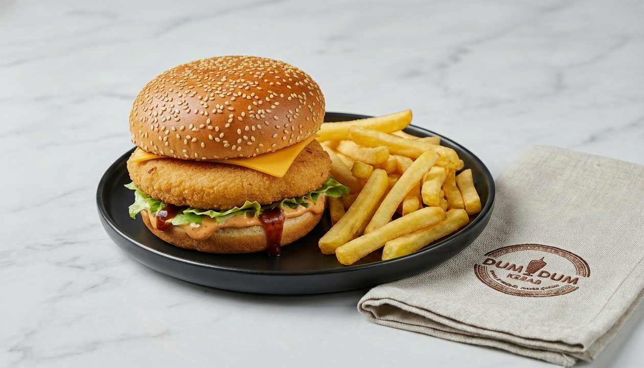 Burger puiul zbang cu cartofi prajiti