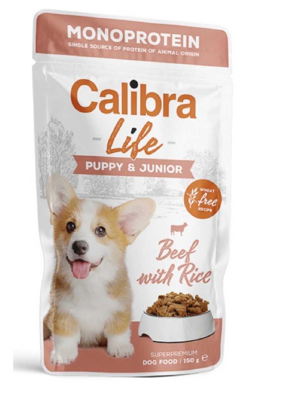 Calibra Dog Life Pouch Puppy & Junior Beef - Single Protein Wet Food with Beef for Puppies, 1