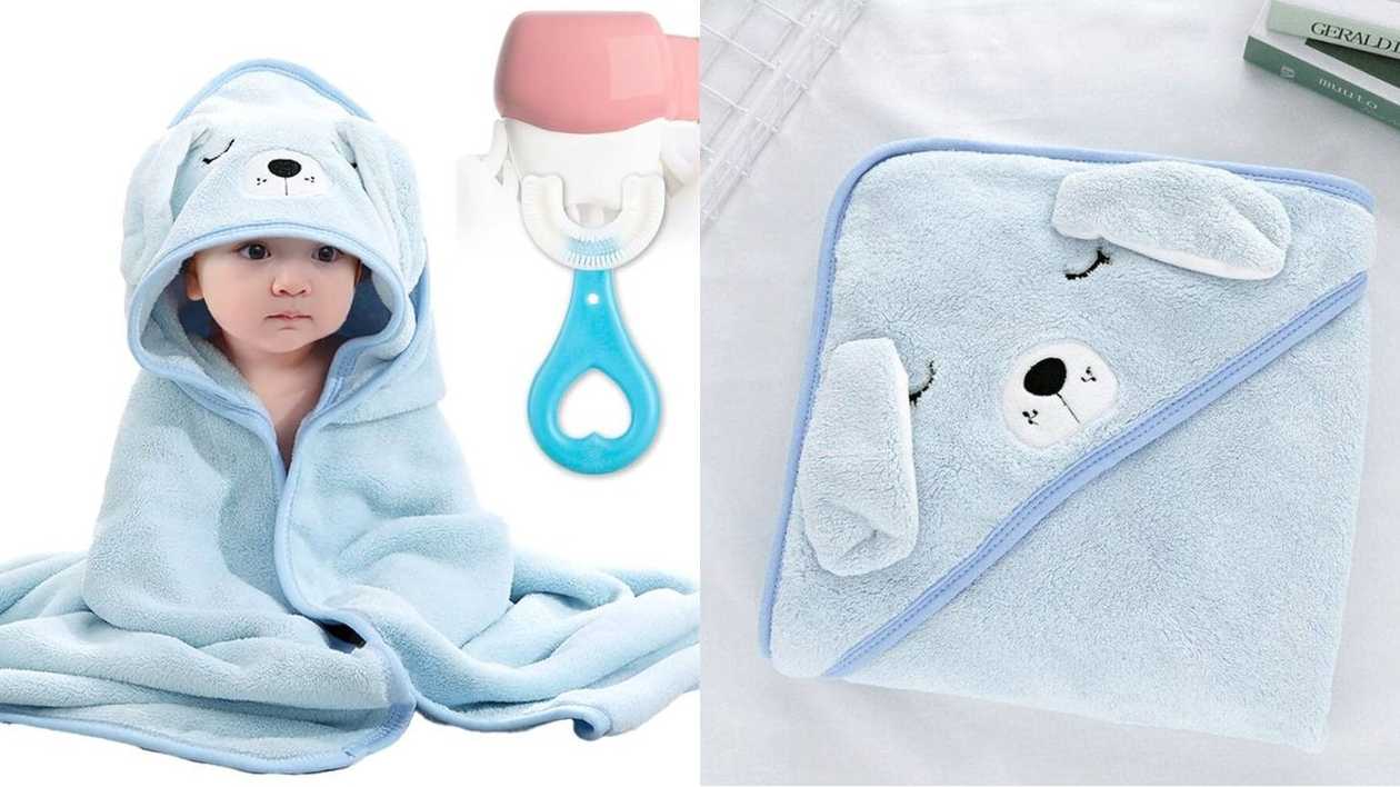 Hooded Kids Towel - Blue Puppy