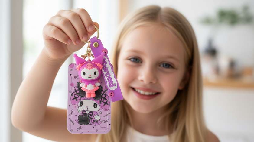 Kuromi Card Holder Keychain - Pink