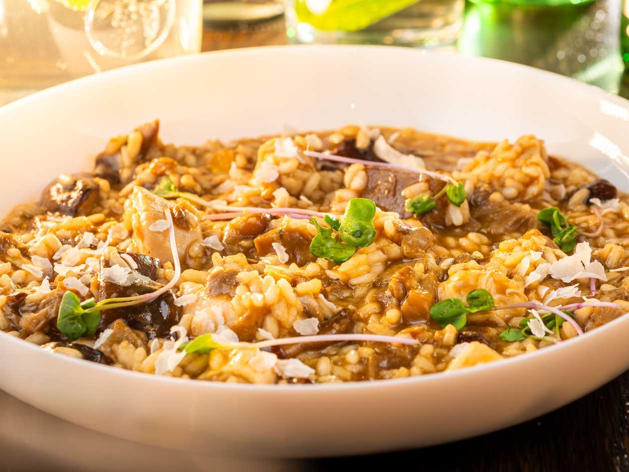 Mushroom Risotto with Pieces of Chicken