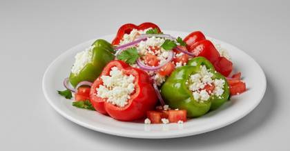 Peppers with Cheese, Tomatoes and Onions