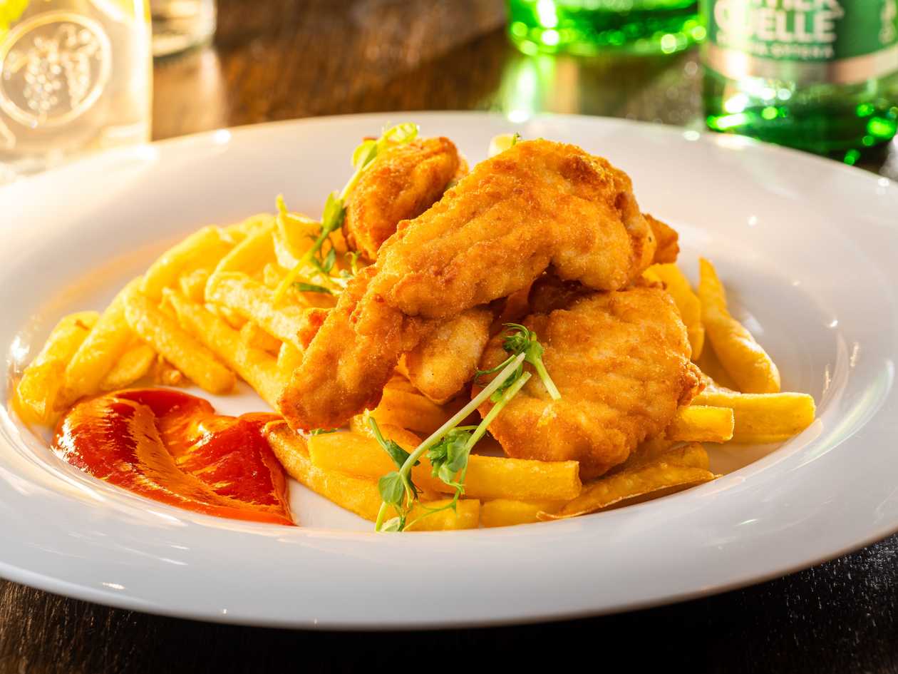 Chicken Nuggets with Fries and Ketchup