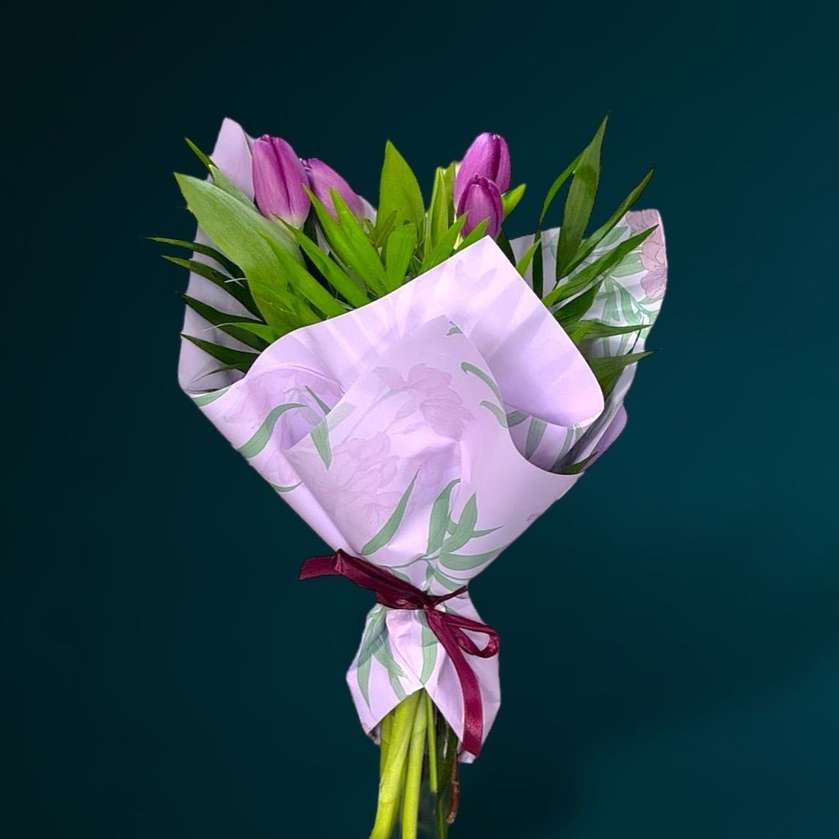 5 Purple Tulips Bouquet