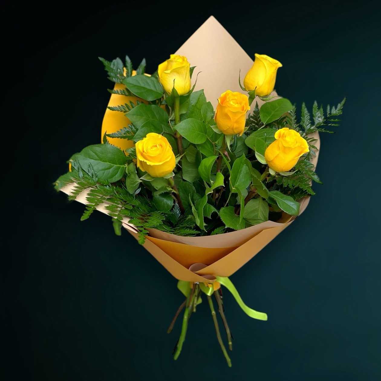 5 Yellow Roses Bouquet
