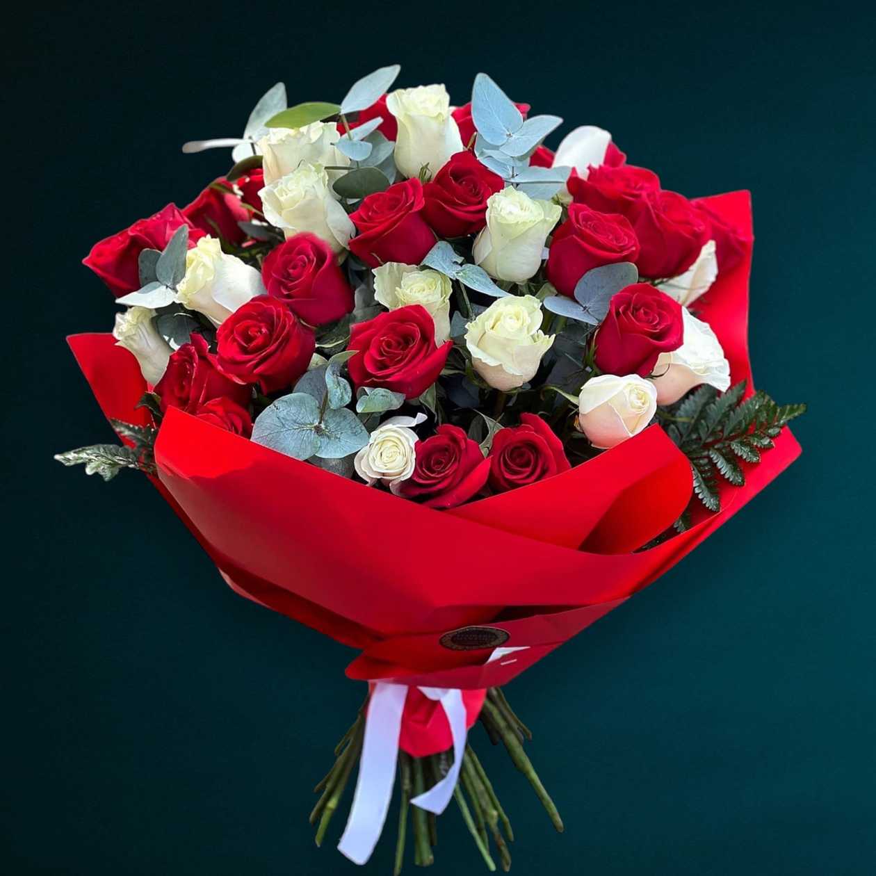 31 White and Red Roses Bouquet