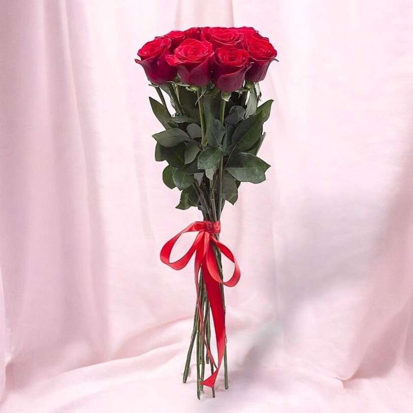 9 Red Roses Bouquet with Ribbon
